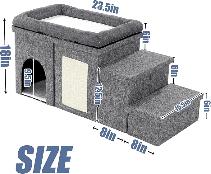MABOZOO Window Perch, 3 Tiers 18''H Bedside Bed Stairs With Level Platform and Storage, Foldable Pet Stairs for Bed and Couch, Steps for Small, Medium, Large Dog, Cat or Pets