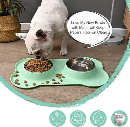 Dog Bowls 2 Stainless Steel Bowl for Pet Water and Food Feeder with Non Spill Skid Resistant Silicone Mat for Pets Puppy Small Medium Cats Dogs