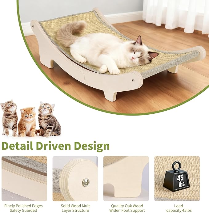 HOTEAGLE Cat Hammock Bed for Indoor Cats, Upgrated Support Rods, Ideal for Cats/Bunny/Puppy, Place Living Room, Bedroom, Couch, Thicken Sisal Pet Chair Lounger for Two Cats