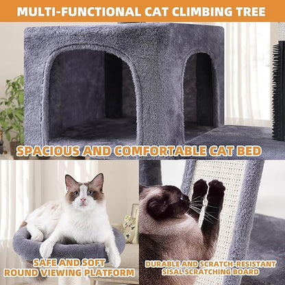 ROYPET Cat Tree with Cat Condo and Two Hammocks, Cat Tower with Scratching Posts and Scratching Pads, Grey