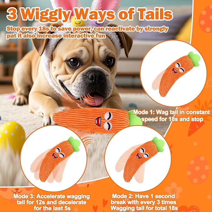 Mity rain Interactive Dog Toys - Easter Carrot Toys for Small Medium Large Dogs, Moving Pet Toy to Keep Them Busy for Boredom, Floppy Smart Motion Activate Enrichment, Rechargeable