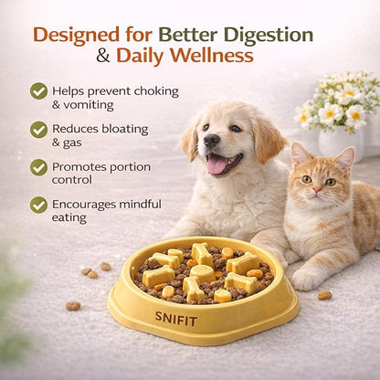Slow Feeder Bowl for Small & Medium Cats & Dogs - Durable Slow Feeding Bowl with Non-Slip Base - Anti-Choking Puzzle Food Bowl for Dogs That Helps Mental Stimulation & Reduces Fast Eating-Blue