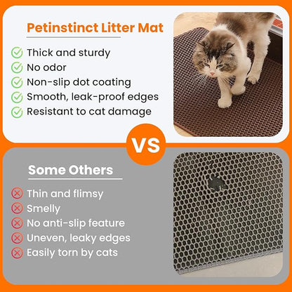 Extra Large Cat Litter Mat, 30x22 Inches Honeycomb Double Layer Cat Litter Trapping Mat, Non Slip Waterproof Urine Proof Large Kitty Litter Box Mat for Floor, Kitten Supplies, XL, Brown
