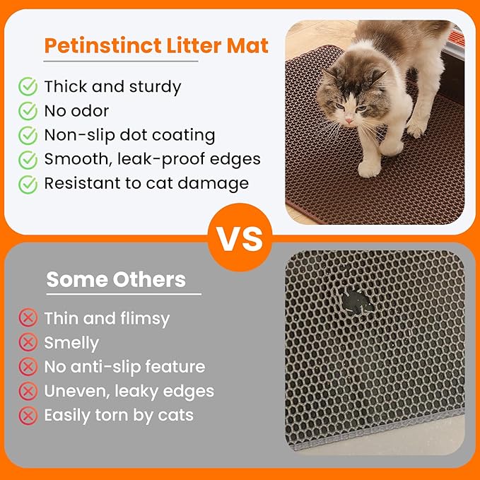 Small Cat Litter Mat, 20x14’’ Double Layer Honeycomb Cat Litter Box Mat, Non Slip Waterproof Urine Proof Litter Trapping Mat for Floor, Kitty Litter Pad, Indoor Pet Supplies, Brown
