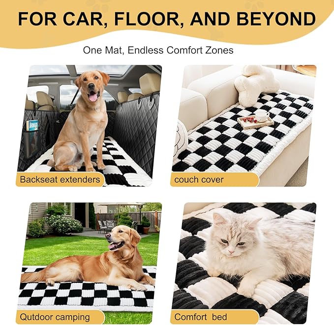 Backseat Extender Pet Bed Mat, Deluxe Dog Bed for Car Back Seat, Non-Slip Dog Mat for Truck Back Seat Cover with Hard Bottom, Plaid Backseat Dogs Bed for Car Trucks SUVs (57.8" * 26.7" inch)