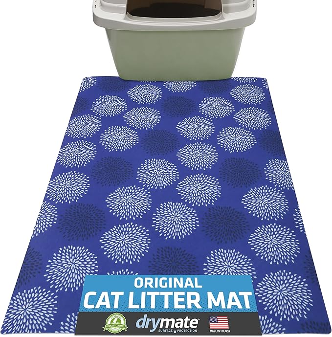 Drymate Cat Litter Box Mat, Litter Trapping Mat, Waterproof, Urine-Proof, Absorbent, Machine Washable, Soft on Paws, Contains Mess, Protects Floors, Kitten Supplies, Dark Blue, 20x28