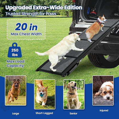 Dog Ramp for Car, Pawlify 71" x 20" Dog Ramps for Large Dogs with Anti-Pinch Handle and Anti-Slip Rug Surface, Folding Dog Ramp Up to 250LBS, Portable Dogs Car Ramp for SUV, Trucks