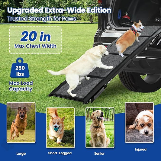 Dog Ramp for Car, Pawlify 71" x 20" Dog Ramps for Large Dogs with Anti-Pinch Handle and Anti-Slip Rug Surface, Folding Dog Ramp Up to 250LBS, Portable Dogs Car Ramp for SUV, Trucks