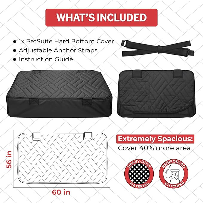 Hard Bottom Dog Car Seat Cover for Back Seat - PetSuite by Seat Cover Solutions- 300-lb Strength Pet Cover for Dogs with 40% Extra Space, Waterproof Nonslip Dog Hammock for Car Hard Bottom (SUV/Cars)