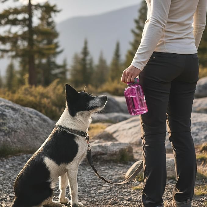OllyDog OllyBottle, Dog Water Bottle with Detachable Bowl, No Spill Travel Bottle for Dogs, Wide Drinking Cup, BPA-Free Tritan, Easy Clean, Convenient for Walking & Hiking (600ML, Hot Pink)