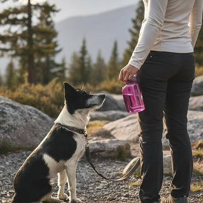 OllyDog OllyBottle, Dog Water Bottle with Detachable Bowl, No Spill Travel Bottle for Dogs, Wide Drinking Cup, BPA-Free Tritan, Easy Clean, Convenient for Walking & Hiking (600ML, Hot Pink)