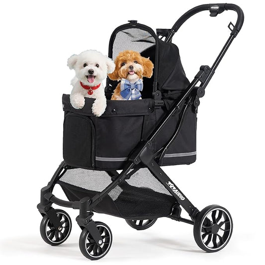 797Audio Dog Stroller for Small Medium Dogs,Pet Stroller for Cats Puppy Up to 121lbs,Foldable,One Click Folding,4 Wheel Shock Absorption,Adjustable Canopy with Sun Shades,Removable Washable Pad(Black)
