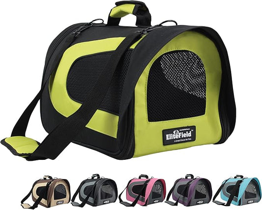 EliteField Deluxe Soft Pet Carrier (3 Year Warranty, Airline Approved), Multiple Sizes and Colors Available (20" L x 11" W x 11" H, Black+Lemon Green)
