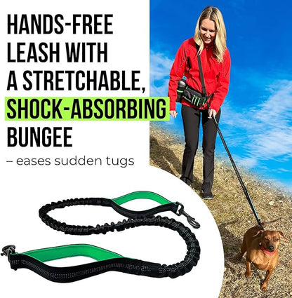 AVANTO Hands Free Dog Leash with Waist Belt – Adjustable Running Belt for Dogs, Reflective Bungee, Dual Handles, Durable for Large Dogs, No-Pull Jogging & Hiking Leash for Active Pet Owners