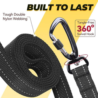 VIVAGLORY Dog Leash Twingrip Double Handle Dog Leash with Traffic Handle Control & 2 Loop for Walking & Training, Reflective Heavy Duty for Puppy Pet Collar, 6ft x 1in, Black