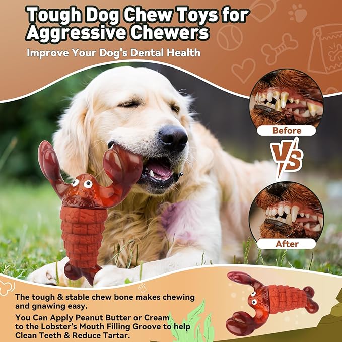 Squeaky Dog Toys for Aggressive Chewers for Large Dogs, Interactive Chew Toys to Keep Them Busy, Indestructible Toys, Tough Toys for Medium Large Dogs (Red)