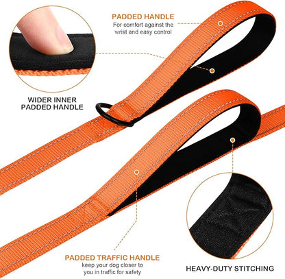 Joytale Dog Leash Heavy Duty for Large Dogs that Pull, Double Handle for Traffic Control, Double-Sided Reflective Leashes for Large Medium Dogs Night Safety, 6FT, Orange