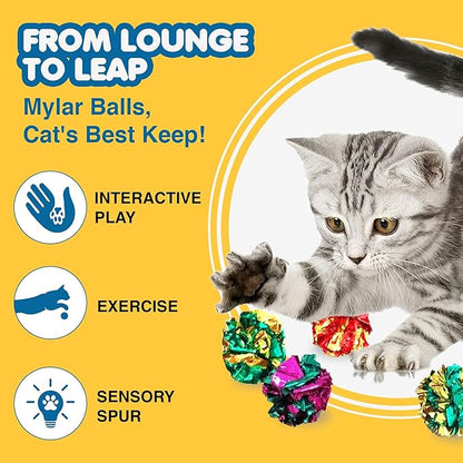 SunGrow Cat Crinkle Balls (Multicolor, 6 Pieces)
