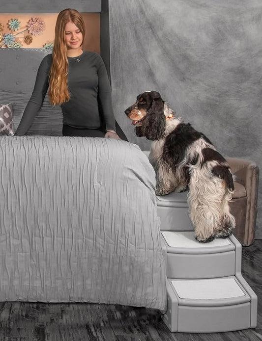 Pet Gear Easy Step IV Pet Stairs, 4 Step for Cats/Dogs, Removable Washable Carpet Treads, for Pets Up to 150lbs, No Tools Required, Available in 9 Colors, Fog