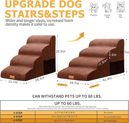 Topmart Wider High Density Foam Dog Steps 4 Tiers,Extra Wide Deep Pet Steps,Non-Slip Pet Stairs with Waterproof Cover,Soft Foam Dog Ladder,Best for Older, Injured, Pets,Cats