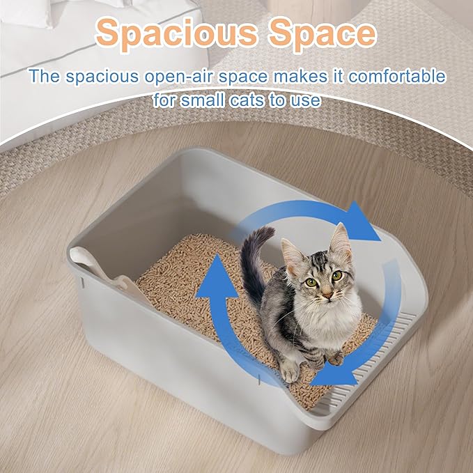 Cat Litter Box with High Sides Anti-Splashing for Indoor Cats Low Entry Kitty Litter Boxes (Grey)