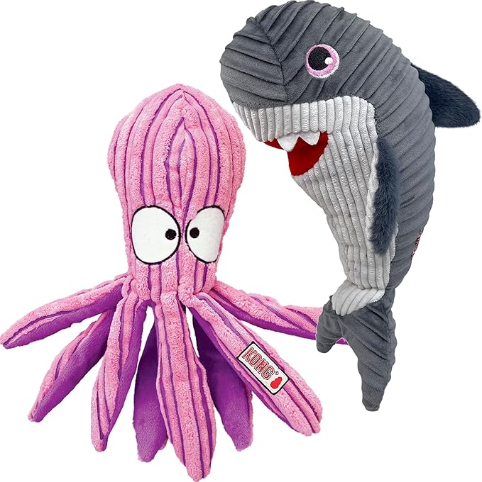KONG Cuteseas Rufflez Soft Ridged Plush Dog Toy (Shark/Octopus)