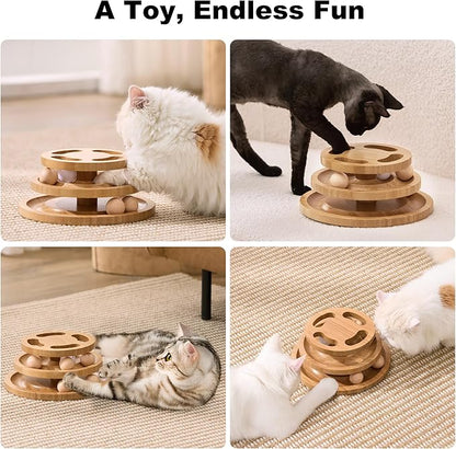 Cat Ball Track Toy with Puzzle Top, Extra Large Wooden Cat Toys for Indoor Cats with Spinning Balls, Interactive Cat Ball Tower for Kitten Exercise Mental Physical