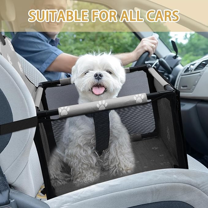 PetsHome Dog Car Seat Foldable Dog Car Booster Seat Waterproof Breathable Oxford Travel Bag for Small to Medium Dogs, Puppies, and Pets-Footprint Grey-Upgrade
