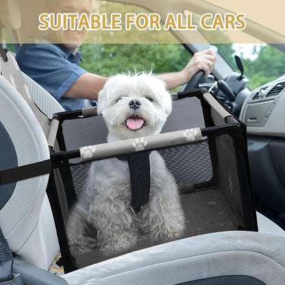 PetsHome Dog Car Seat Foldable Dog Car Booster Seat Waterproof Breathable Oxford Travel Bag for Small to Medium Dogs, Puppies, and Pets-Footprint Grey-Upgrade