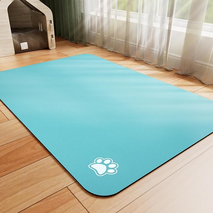 Dog Food Mat - Absorbent Cat Mat for Food and Water, No Stains Pet Feeding Bowl Mat, Easy to Clean Pet Placemats, Quick Dry Dog Water Dispenser Mat for Messy Drinkers | Paw Teal 18"x 28"