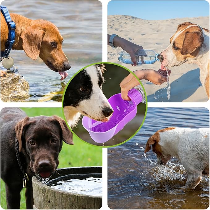 Dog Water Bottle, Leakproof Portable Water Bottle for Dogs, Dog Travel Water Bottles with Convenient Bottles Strap, Dog Travel Accessories for Walking, Hiking, Outdoor, Camping (17oz Purple