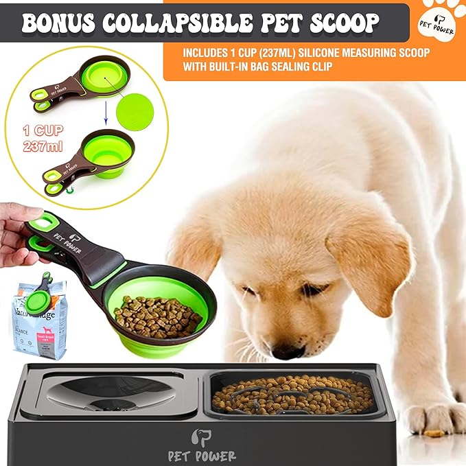 Dog Bowls Elevated Large Breed, Raised Dog Bowl Stand with 4 Adjustable Height, Slow Feeder Dog Bowls & No-Spill Water Bowl for Small, Medium, Large Dogs