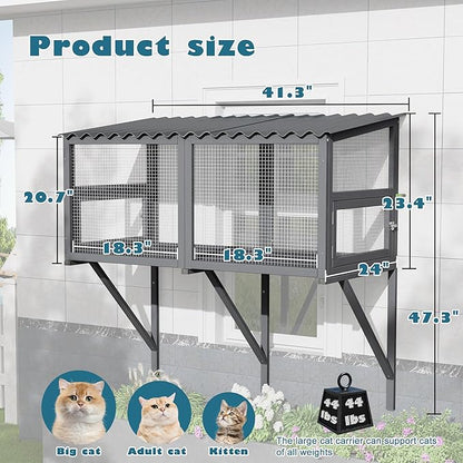 MAGIC UNION Cat Catio, Cat Windows Perch for Large Indoor Cats - Expandable Wooden Windows Box Enclosure, Waterproof Window Hammock for Safely Enjoying The Outdoor Sight (Grey, 41.3" L)
