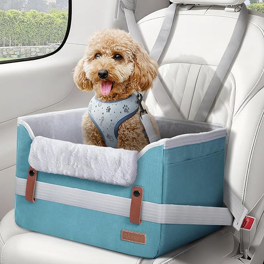 Akinerri Dog Car Seat for Small Dogs, Puppy Seat with Memory Foam Cushion and Safety Buckles, Pet Booster Car Seats for Front and Back Seat, Blue