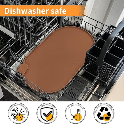 KPWACD Pet Placemat for Dog and Cat, Waterproof Silicone Dogs Feeding Bowl Mat Prevent Food and Water Overflow, High-Lips Puppy Dish Mats Suitable for Small Medium Big Pets, Brown, 24" * 16"
