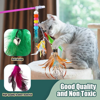 50 Pcs Cat Feather Toys Refill Cat Wand Replacement Feathers with Bells Interactive Pet Wand Attachment Toys