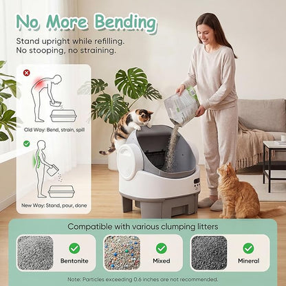 Greesum Self Cleaning Cat Litter Box, Open-Top Automatic Litter Box for Multiple Cats, No App or WiFi Needed, 10-Day Capacity, Safety Sensors, Easy Setup, 1-Year Warranty