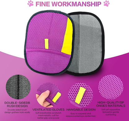 3pc Pet Hair Removal Gloves, Reusable Cats & Dogs Pet Hair Removal Tool,Efficient Pet Hair Removal Electrostatic Gloves is Suitable for Clothes, Sofas, Beds and Carpets (Purple)