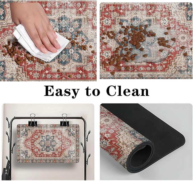 Dog Food Mats for Floors, Absorbent and Quick-Drying Pet Cat Food Mat,Anti-Fouling and Easy-to-Clean Pet Feeding Mat,Dog Bowl Mat for Messy Drinking Water Bowls.17 x27, Bohemia Style