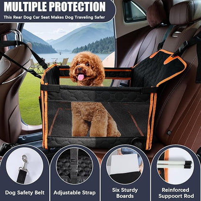 Dog Car Seat for Medium Small Dogs, Pet Car Seat with Adjustable Safety Belt & Storage Pockets, Breathable Waterproof Pet Car Seats Cover, Small Dog Seats for Dogs Under 30lbs (Medium, Orange)