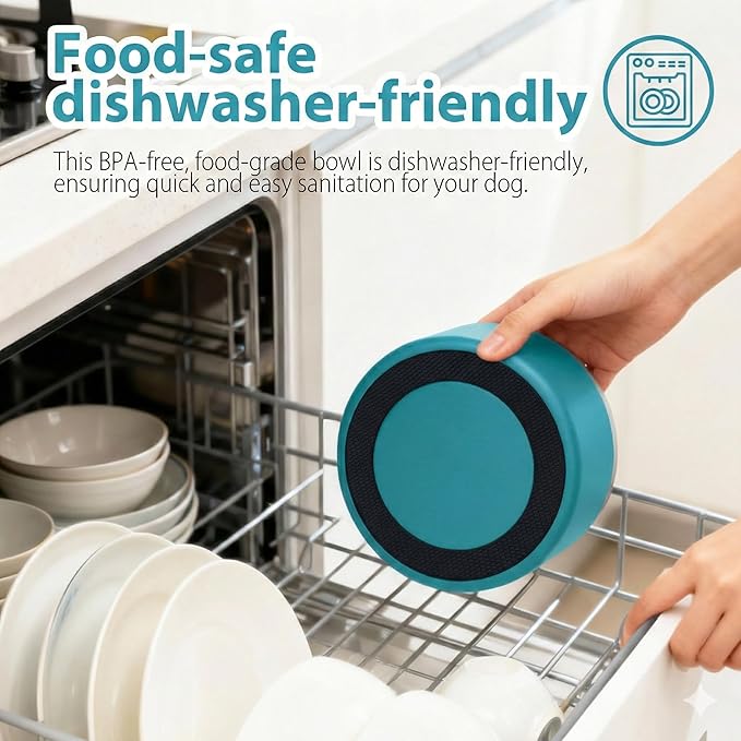 Dog Bowl, Stainless Steel Dog Bowls for Food and Water, Metal Pet Feeding Bowl with Insulated Non-Slip Quiet Bottom, Easy to Clean, Dishwasher Safe, 32oz,4 Cup | Teal