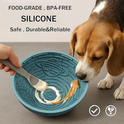 OHMO Slow Feeder Bowl Lick Mat for Dogs(Light Blue, 6.3") Interactive Soft Silicone w/Wobbly & Stable Galaxy Design, Reduces Pet Boredom Anxiety, Easy Clean