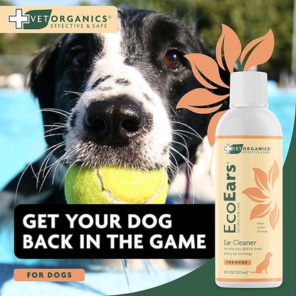 Vet Organics EcoEars Dog Ear Cleaner – Natural Formula for Odor & Wax Buildup – Gently Cleans Dog Ears – 8 oz 2pack