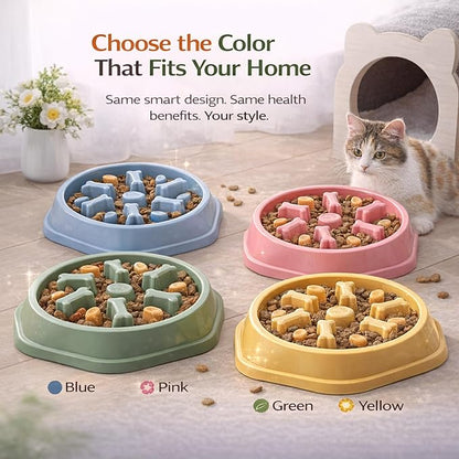 Slow Feeder Bowl for Small & Medium Cats & Dogs - Durable Slow Feeding Bowl with Non-Slip Base -Anti-Choking Puzzle Food Bowl for Dogs That Helps Mental Stimulation & Reduces Fast Eating-Yellow