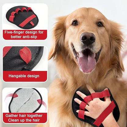 2pcs Pet Hair Fur Removal Mitt Glove for Cats Dogs 5-Finger Electrostatic Reusable Pet Hair Remover Brush Tool for Couch Furniture Carpet Laundry Clothing (Red)
