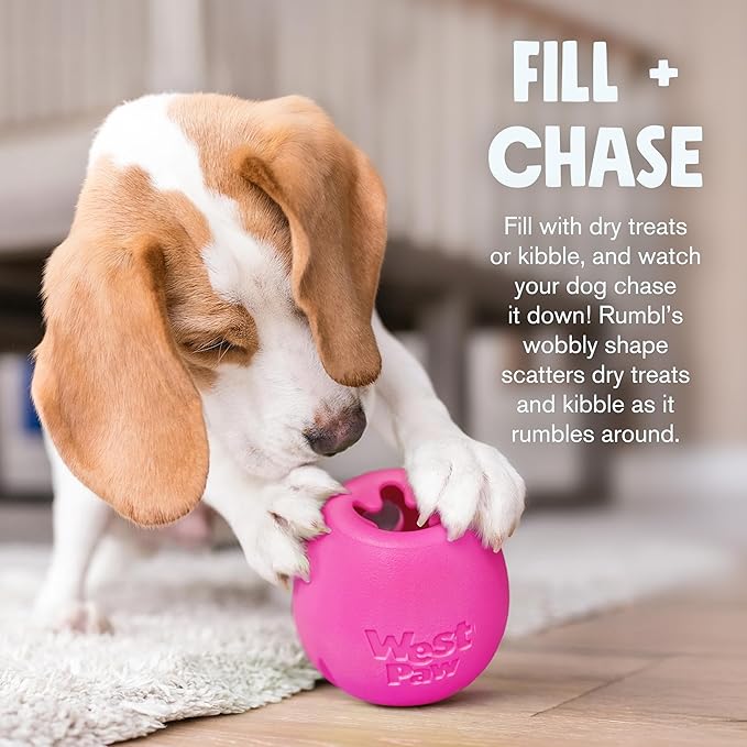 WEST PAW Zogoflex Rumbl Treat-Dispensing Dog Toy – Interactive Slow-Feeder Chew Toy for Dogs – Dog Enrichment Toy – for Moderate Chewers, Fetch, Catch – Holds Kibble, Treats (Hot Pink, Large)