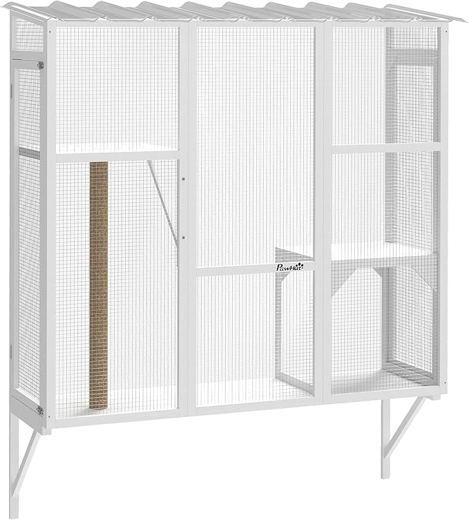 PawHut Outdoor Catio, Cat Window Catio Box Enclosure for 2-3 Large Indoor Cats with 2 Jumping Platforms, Scratching Post, for Playing, Sunbathing, Napping, Cat Window Perch for Enjoying Sights, White