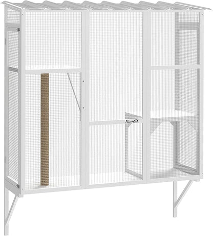 PawHut Outdoor Catio, Cat Window Catio Box Enclosure for 2-3 Large Indoor Cats with 2 Jumping Platforms, Scratching Post, for Playing, Sunbathing, Napping, Cat Window Perch for Enjoying Sights, White