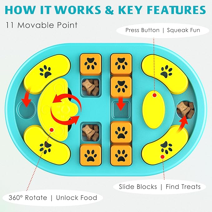 Dog Puzzle Toy, Interactive Treat Puzzle for IQ Training & Mental Stimulation, Non-Slip Slow Feeder Enrichment Boredom Buster for Puppies Small Medium Large Dogs Cats, Blue Gift