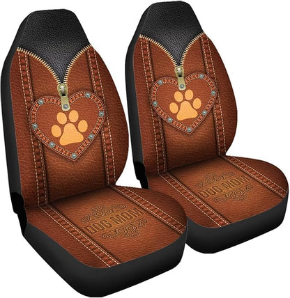 Brown Dog Paw Zip Loving Printed Car Seat Cover only for Front, Waterproof Soft Universal Bucket Seats Cover Protector Fit Most Vehicles